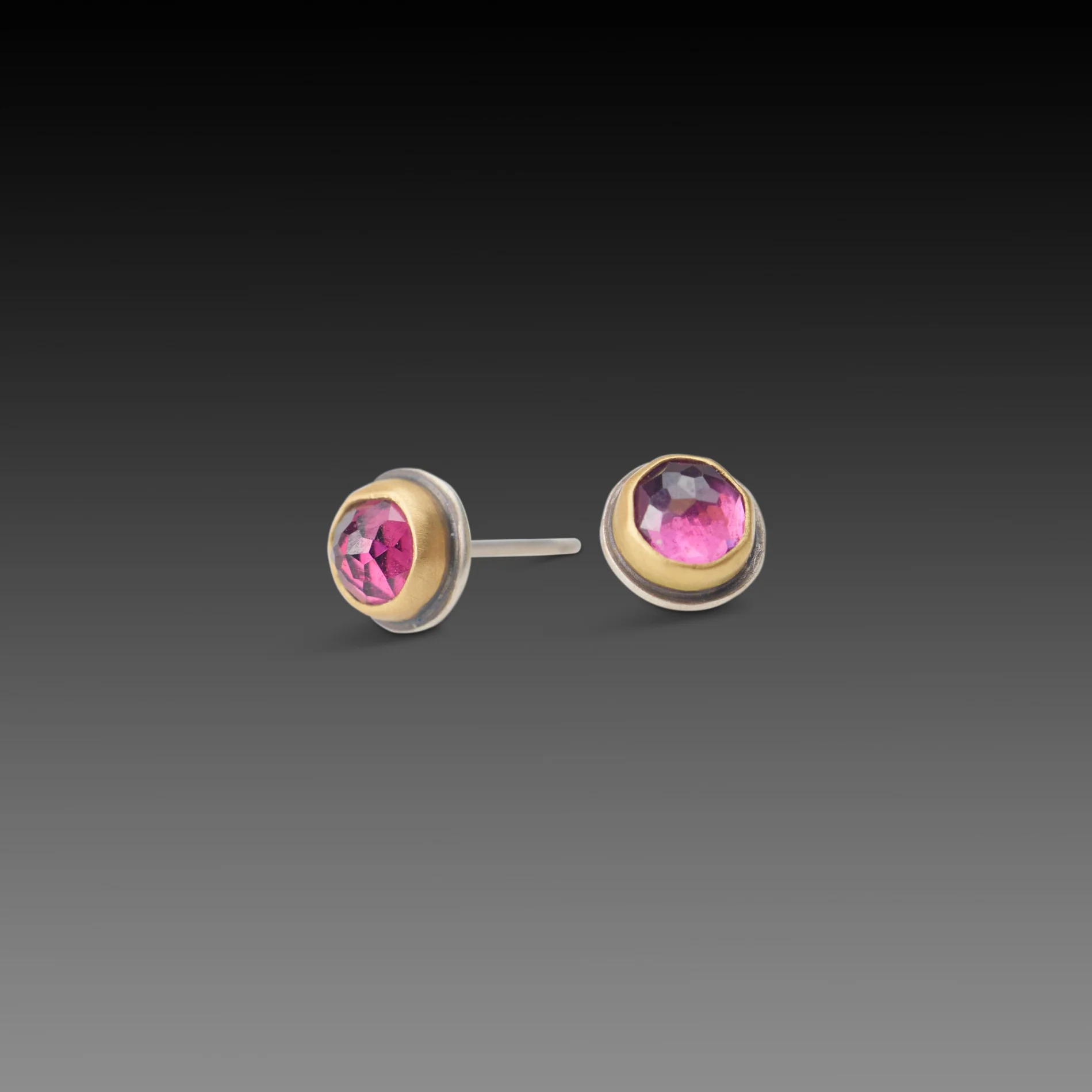 Round Garnet Stud Earrings - Image 3