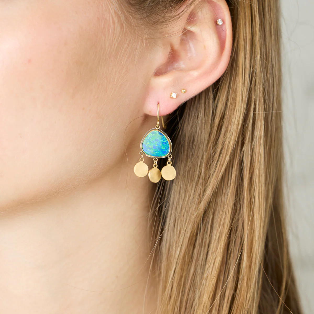 Australian Opal Earrings with Gold Fringe - Image 2