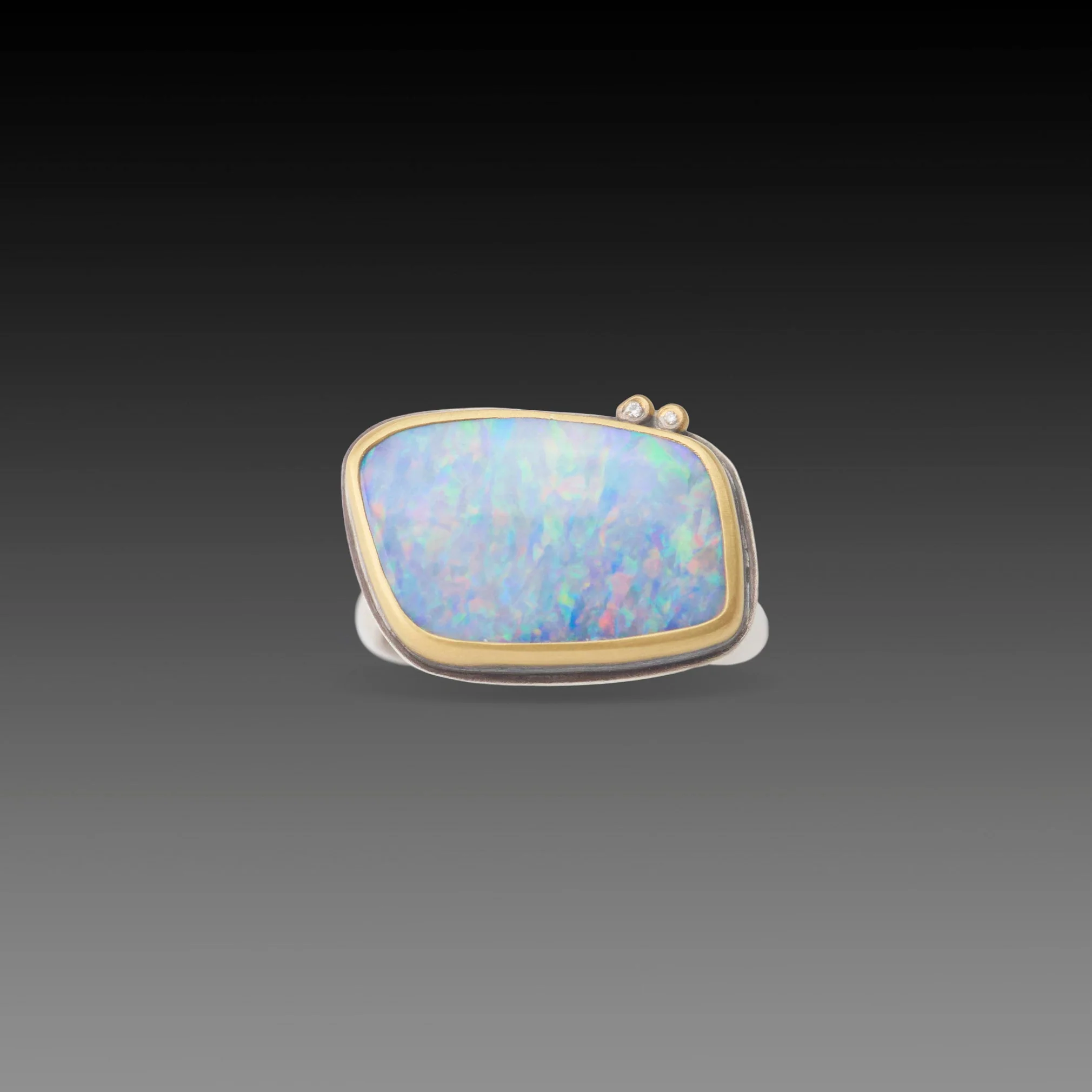 Australian Opal Ring with Diamond Duo