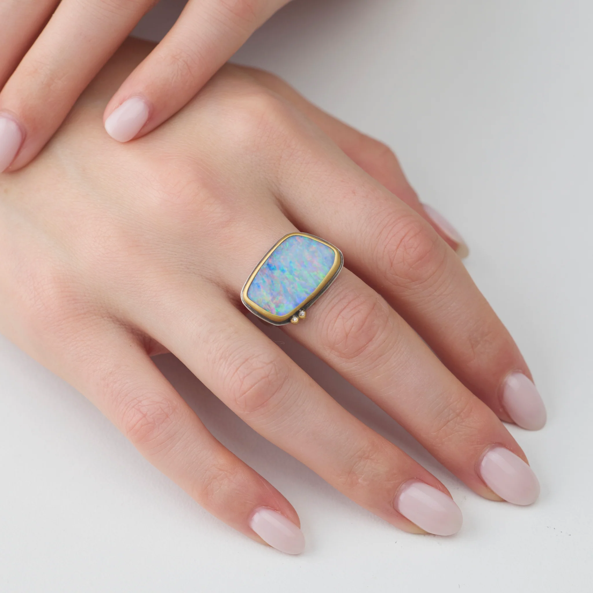 Australian Opal Ring with Diamond Duo - Image 2