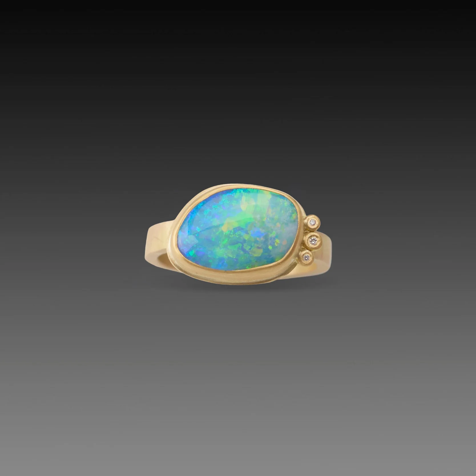 Australian Opal Ring with Diamond Trio