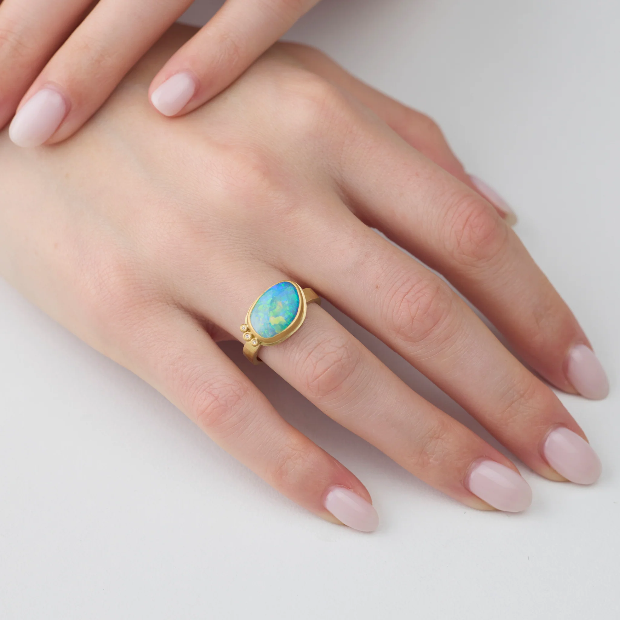 Australian Opal Ring with Diamond Trio - Image 2
