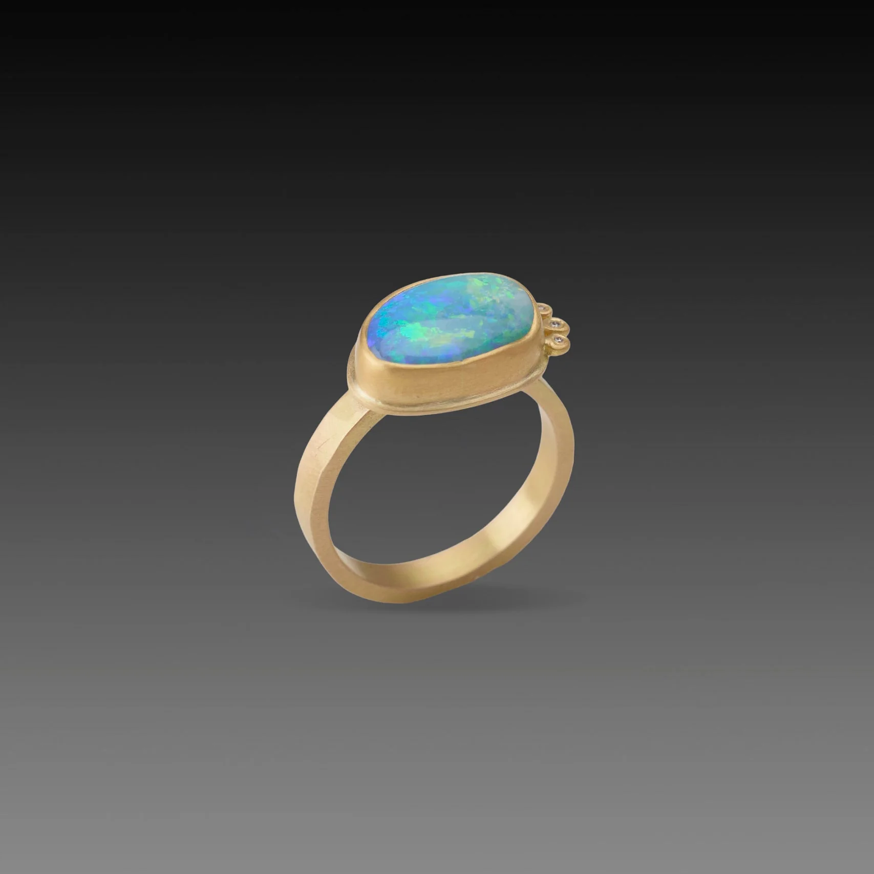 Australian Opal Ring with Diamond Trio - Image 3