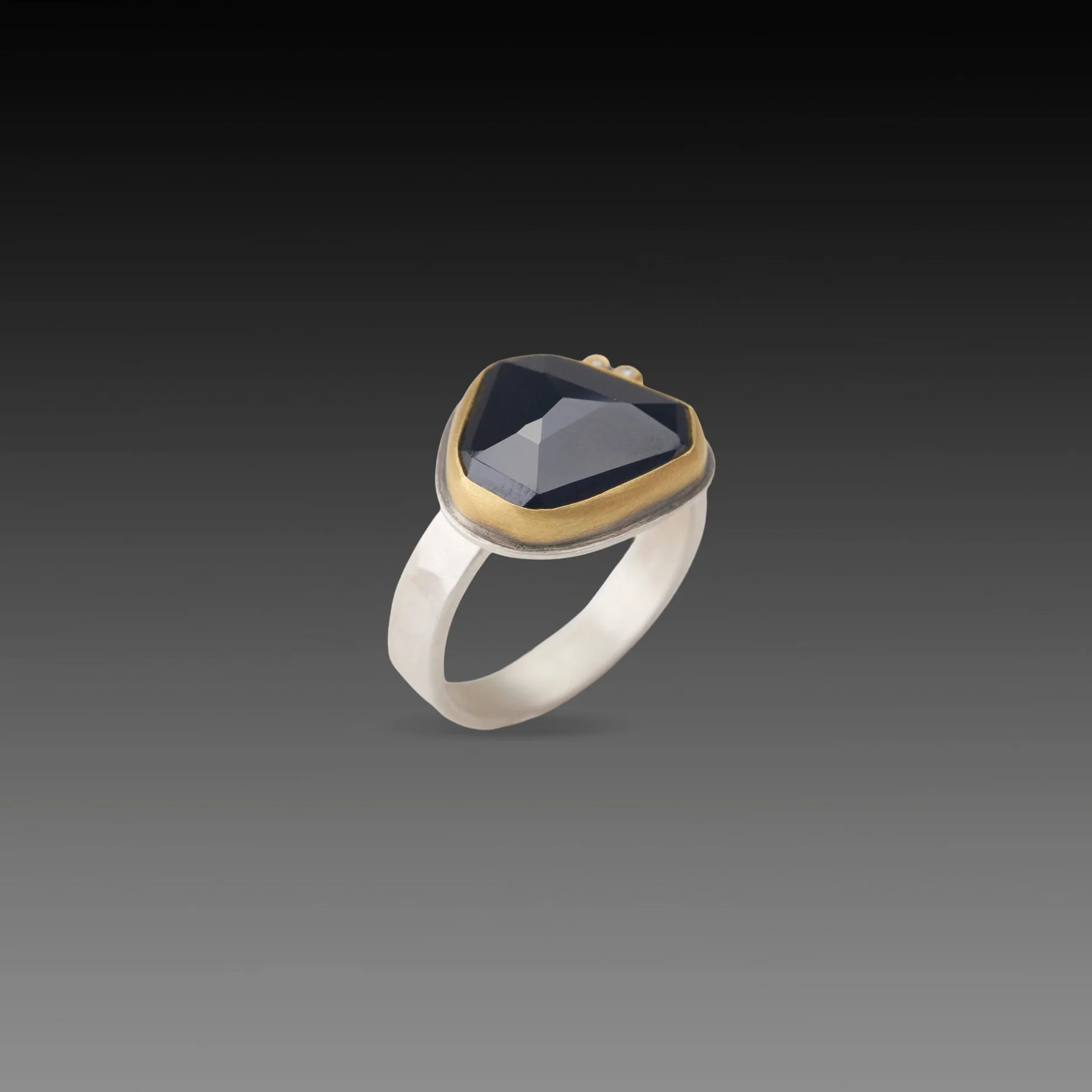 Black Spinel Ring with Diamonds - Image 3