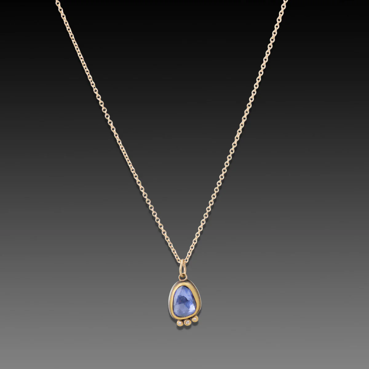 Blue Sapphire Necklace with Diamond Trio