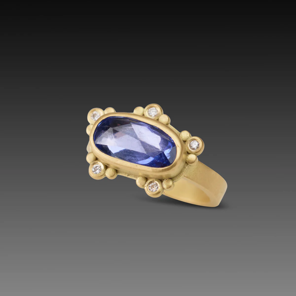 Blue Sapphire Ring with Diamond Dot Trios - Image 3