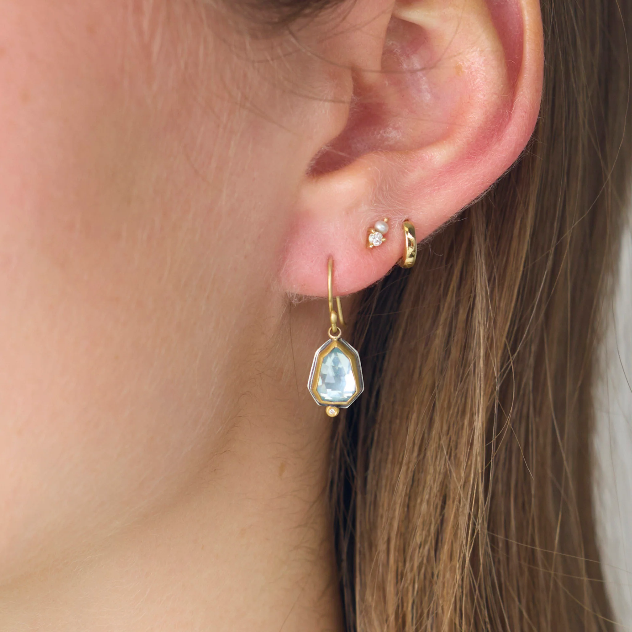 Blue Topaz Earrings with Diamond Dot - Image 2