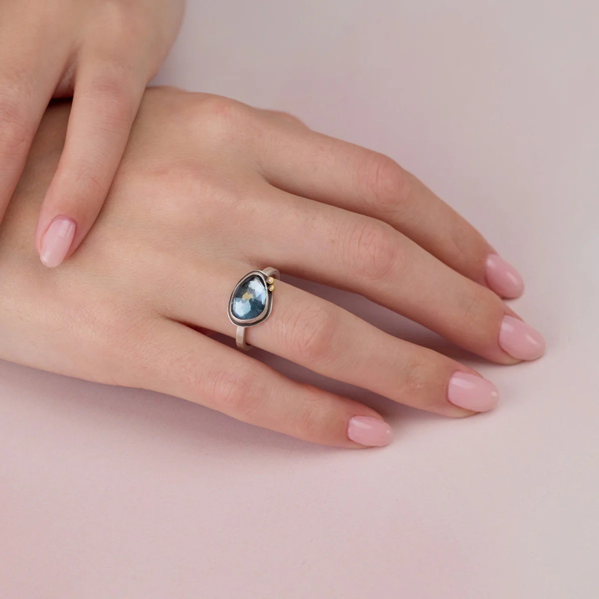 Blue Topaz Ring with Diamonds - Image 2