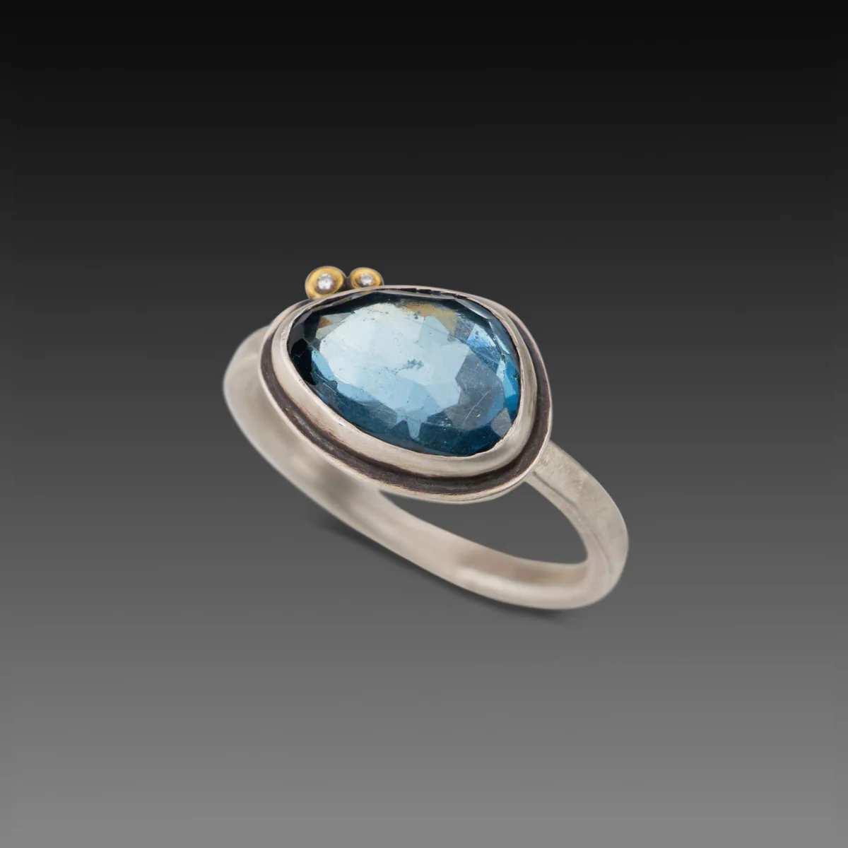 Blue Topaz Ring with Diamonds - Image 3