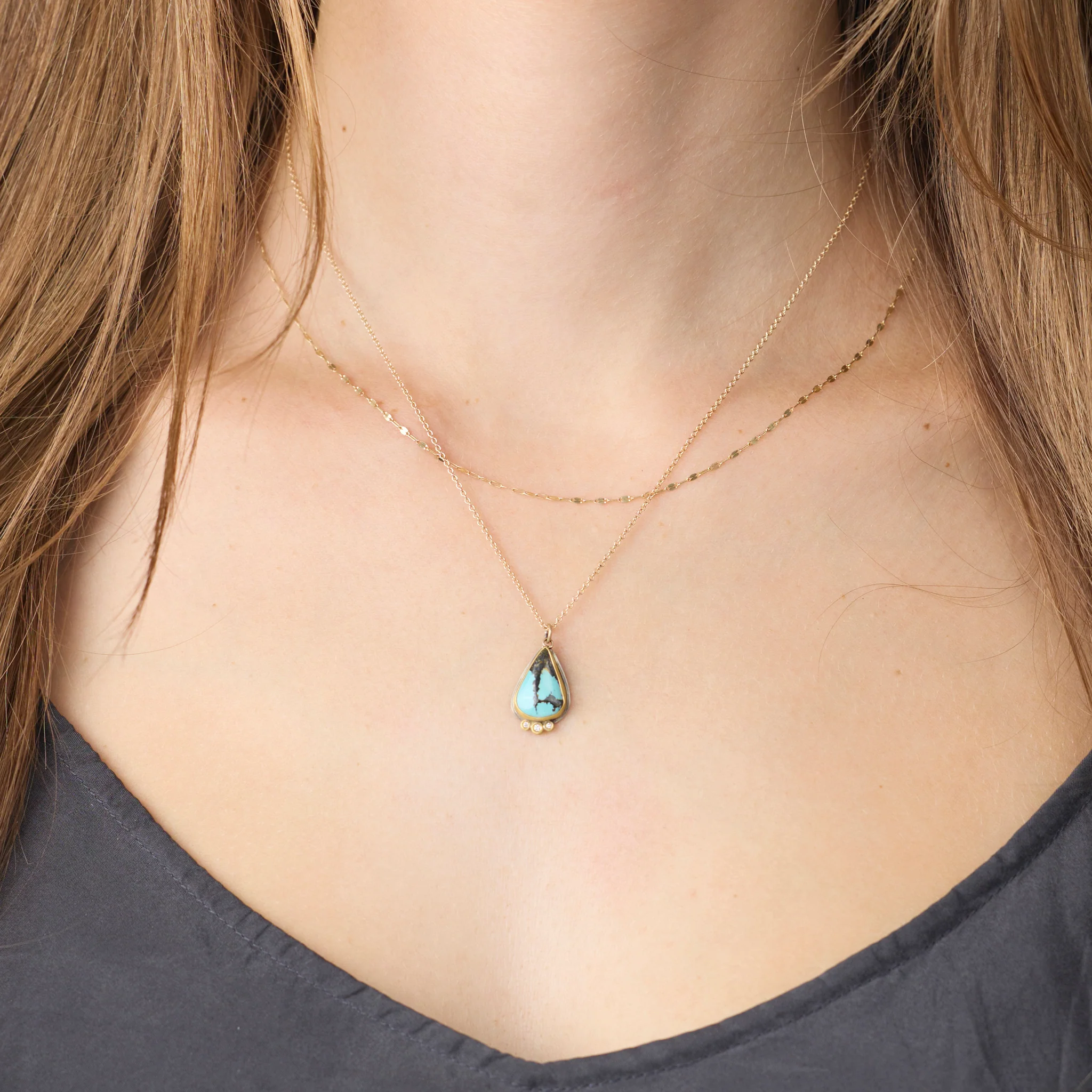 Turquoise Teardrop Necklace with Diamonds - Image 2
