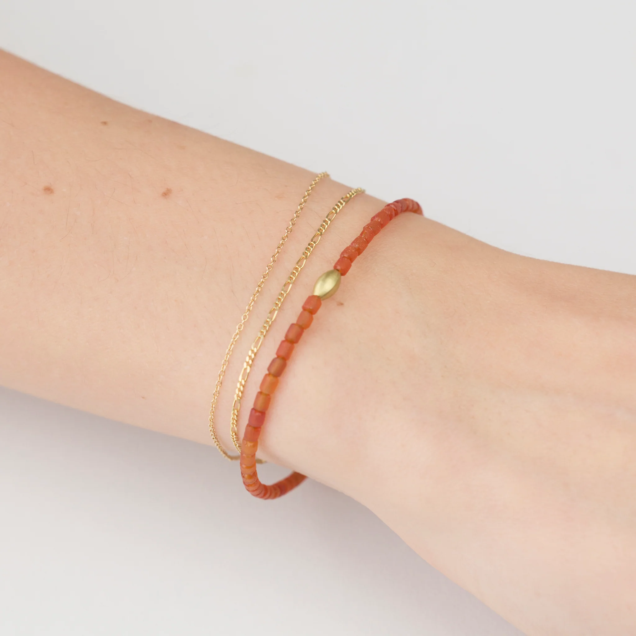 Carnelian Bracelet with Gold Rice Bead - Image 2