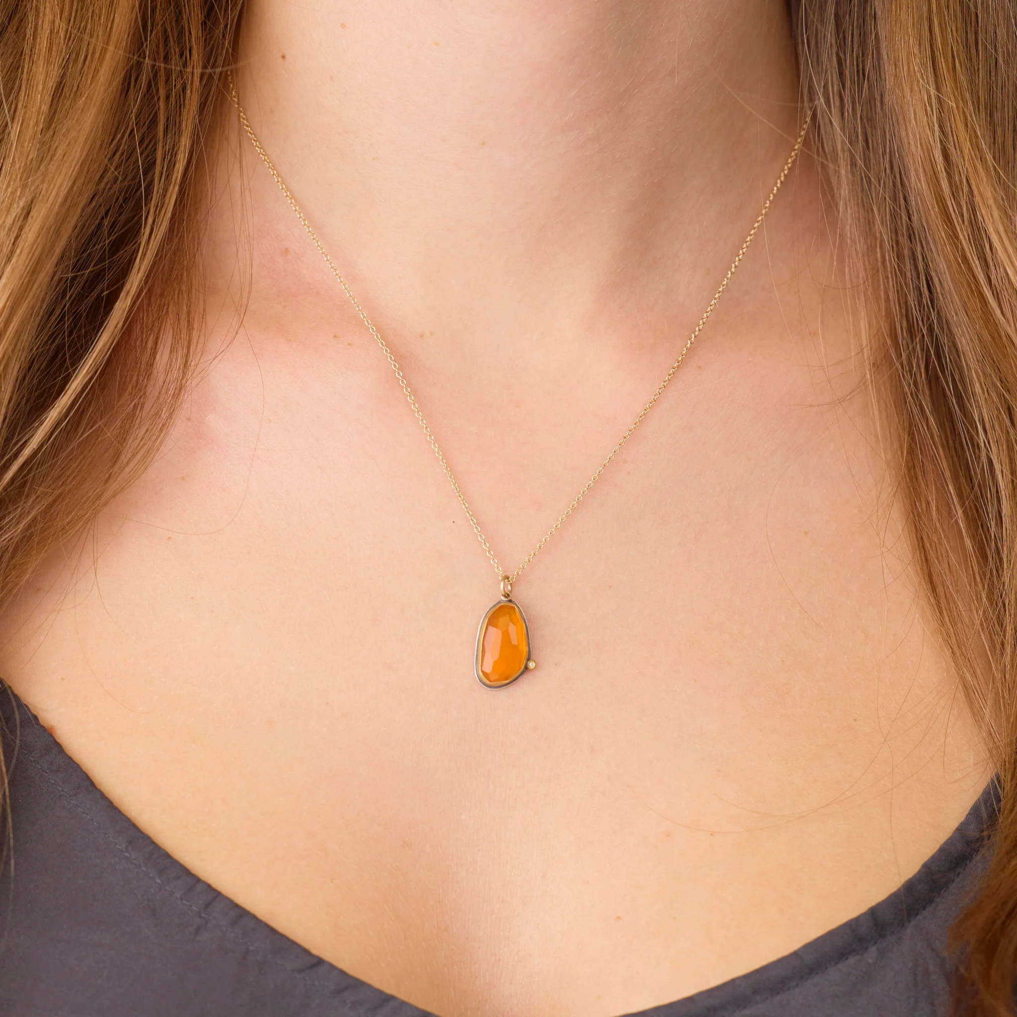 Carnelian Necklace with Diamond Dot - Image 2
