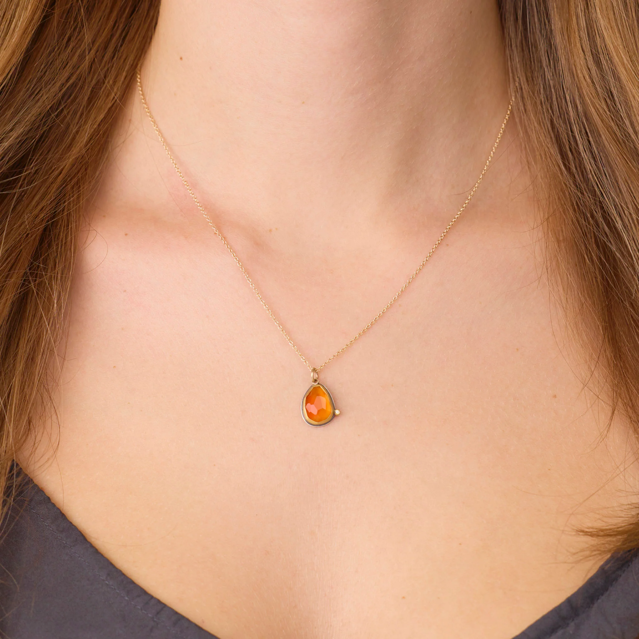 Carnelian Necklace with Diamond Dot - Image 2