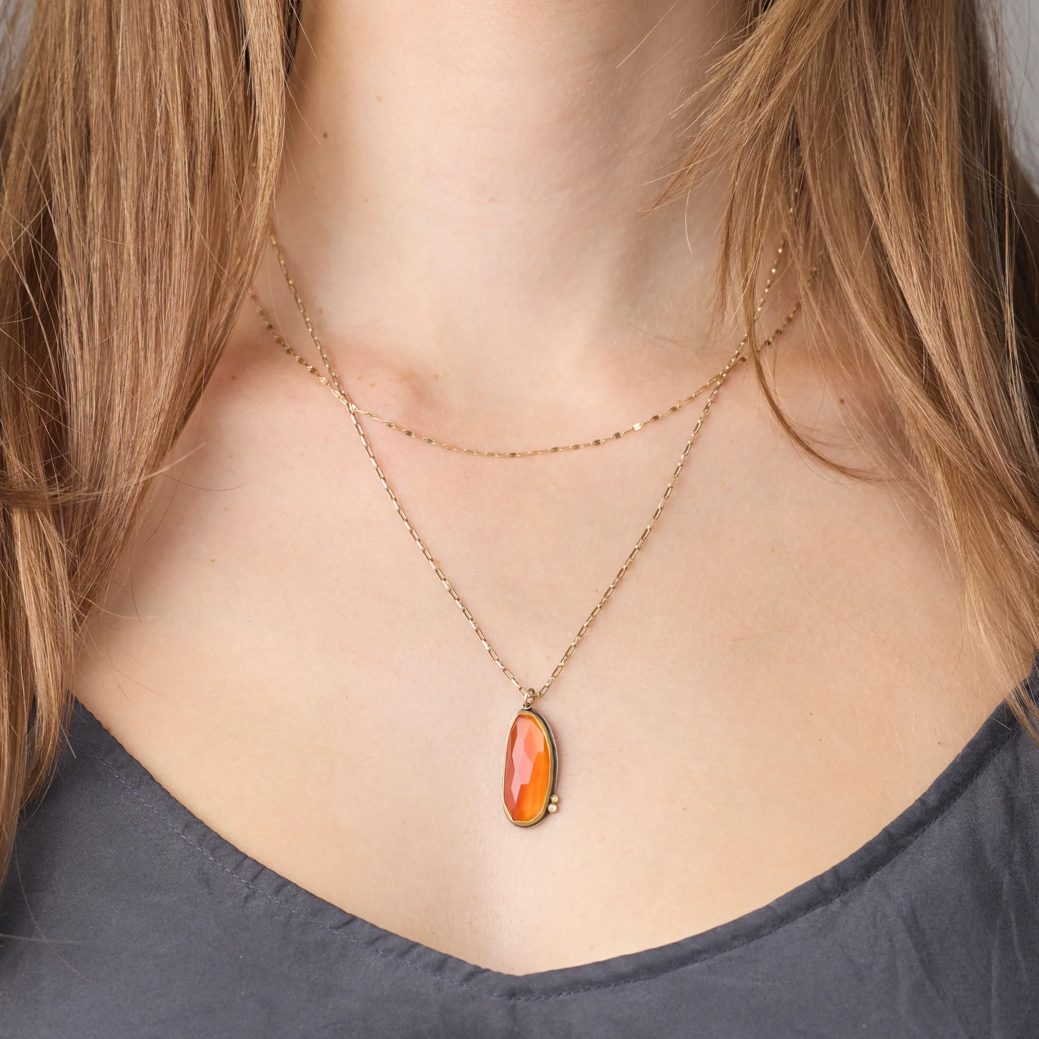 Carnelian Necklace with Diamond Duo - Image 2