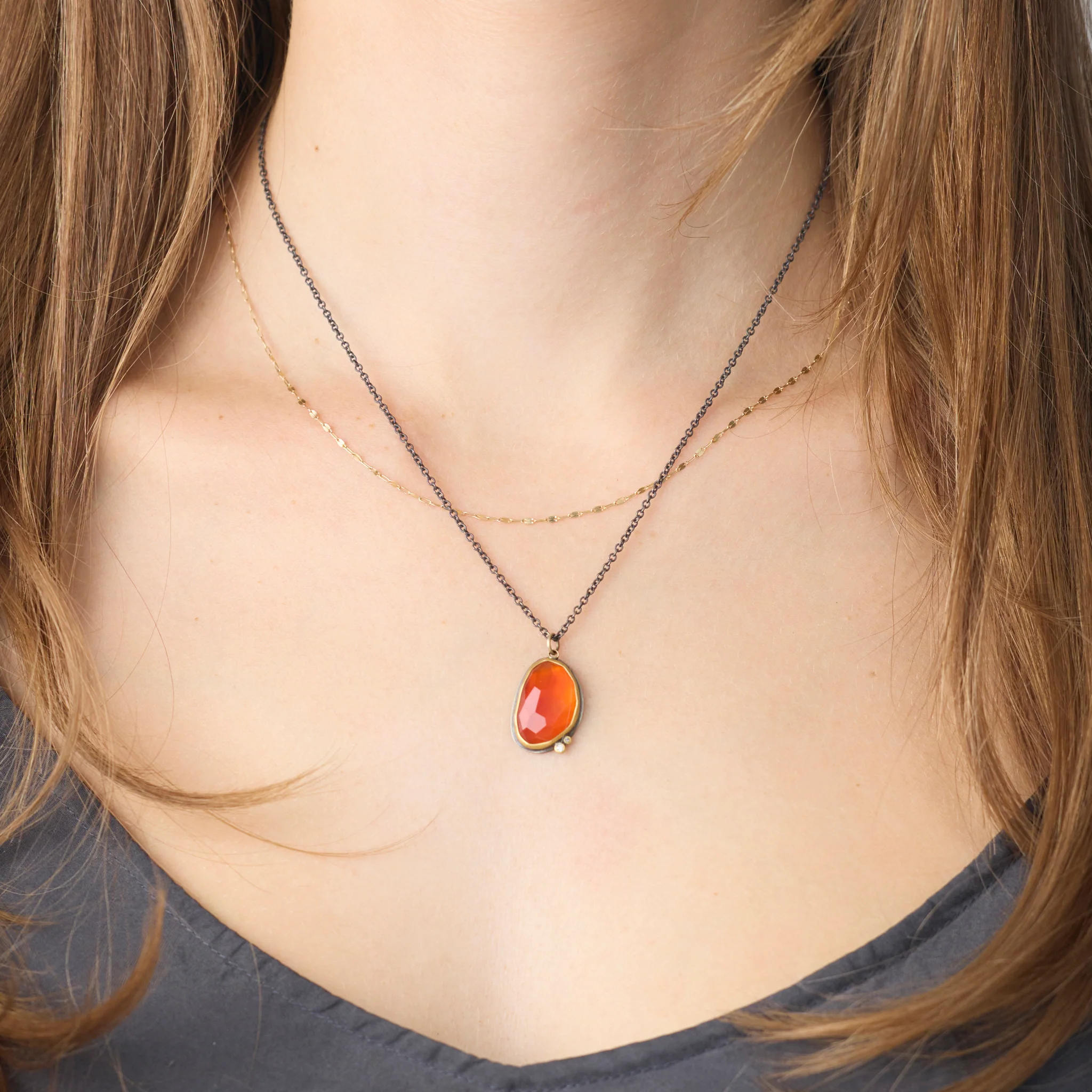 Carnelian Necklace with Diamond Duo - Image 2