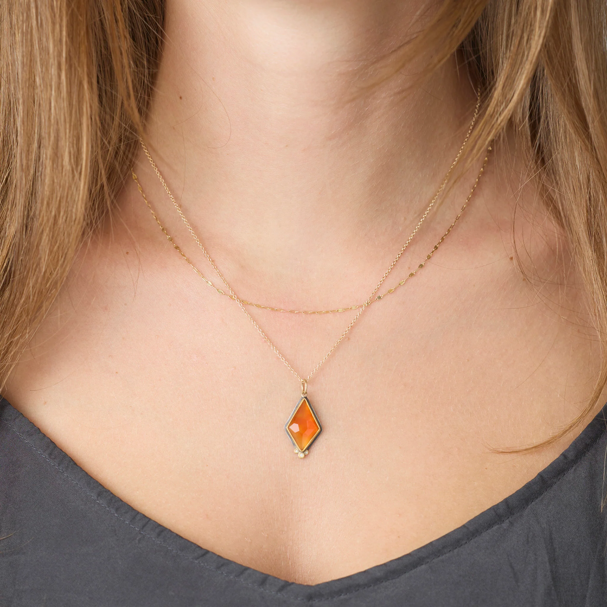 Carnelian Necklace with Diamond Trio - Image 2
