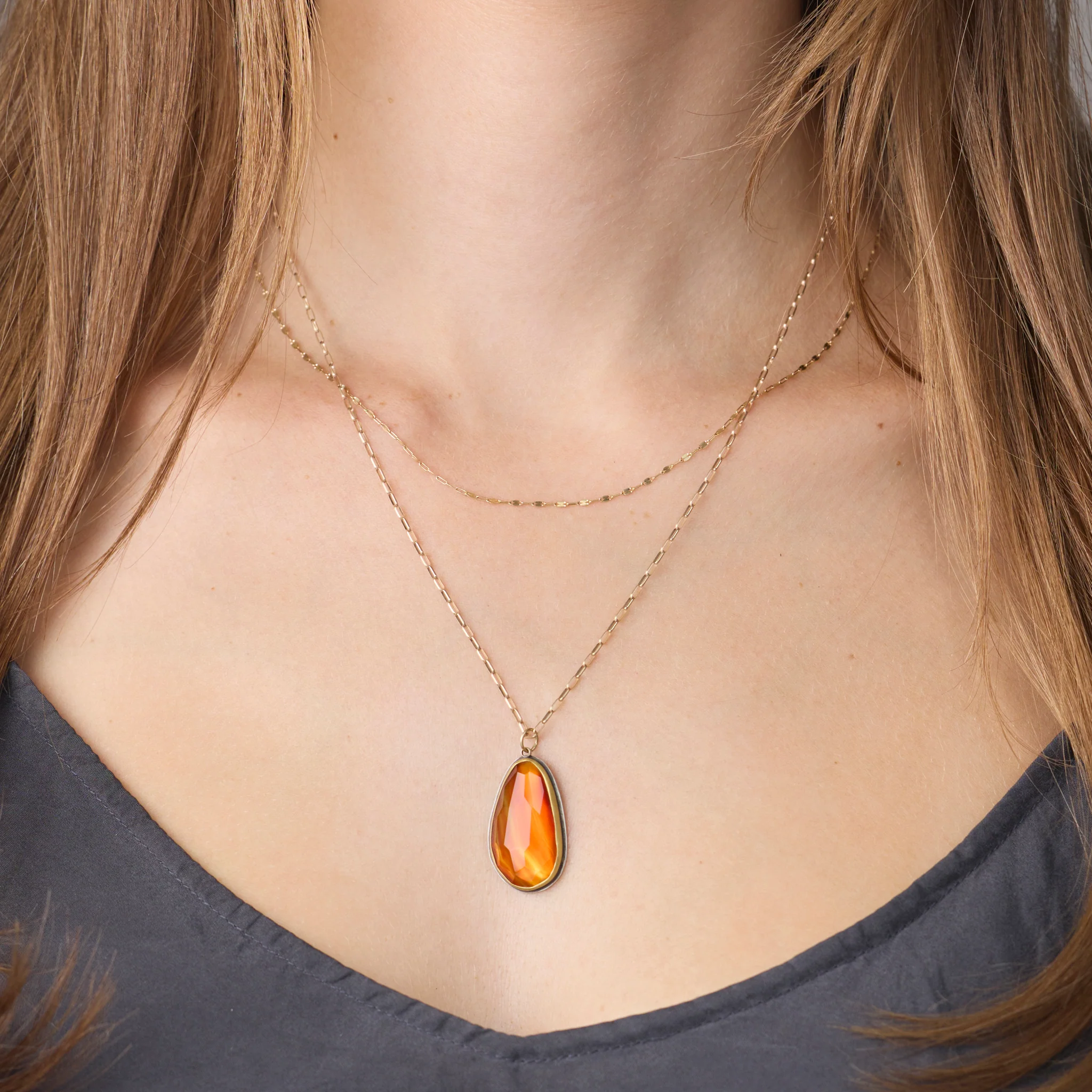 Carnelian Necklace with Paperclip Chain - Image 2