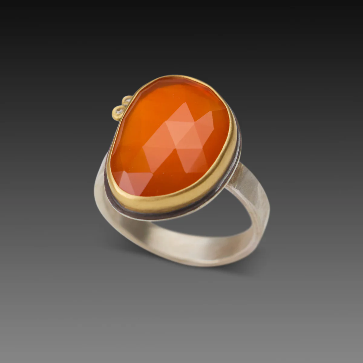 Carnelian Ring with Two Diamonds - Image 3