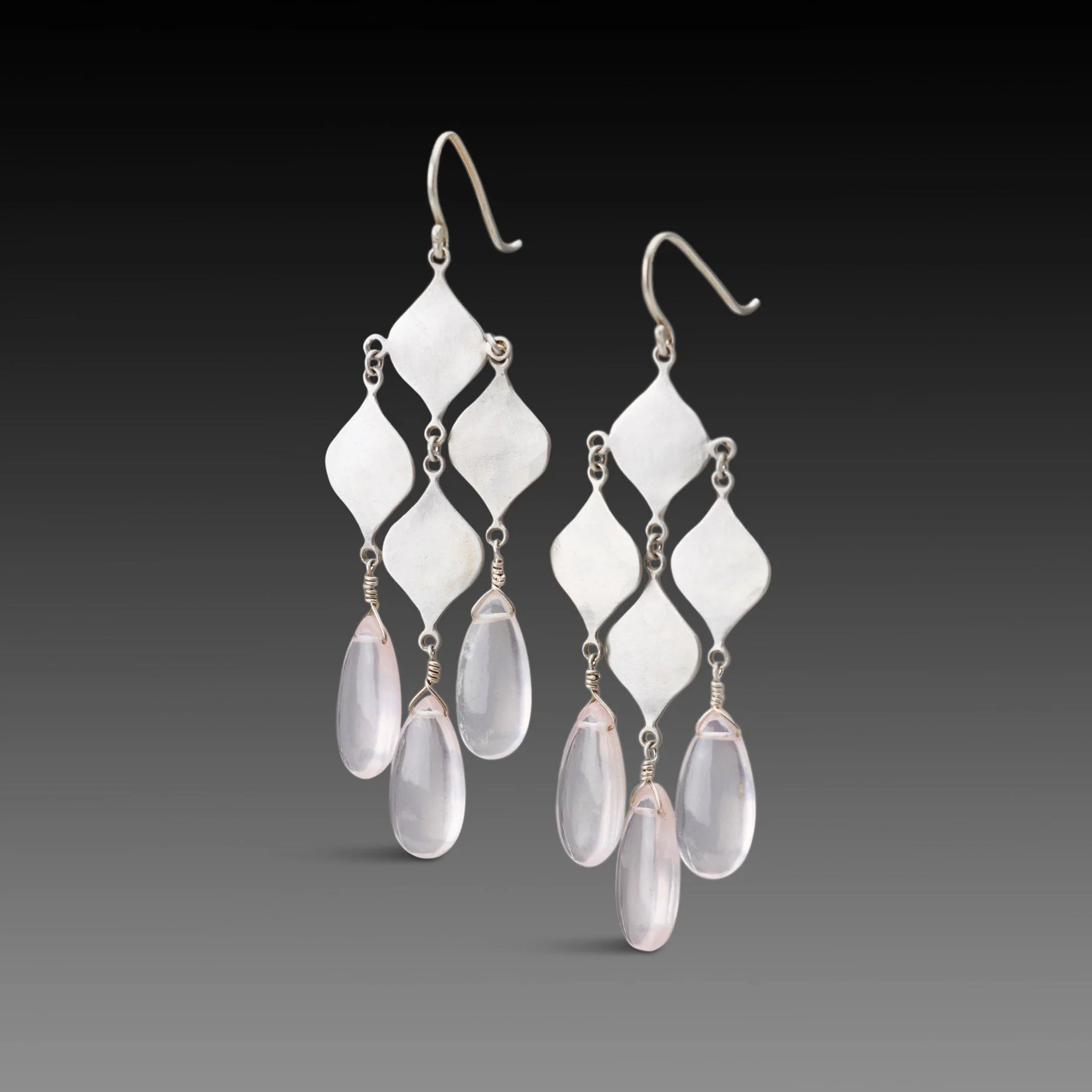 Silver Chandelier Earrings with Rose Quartz