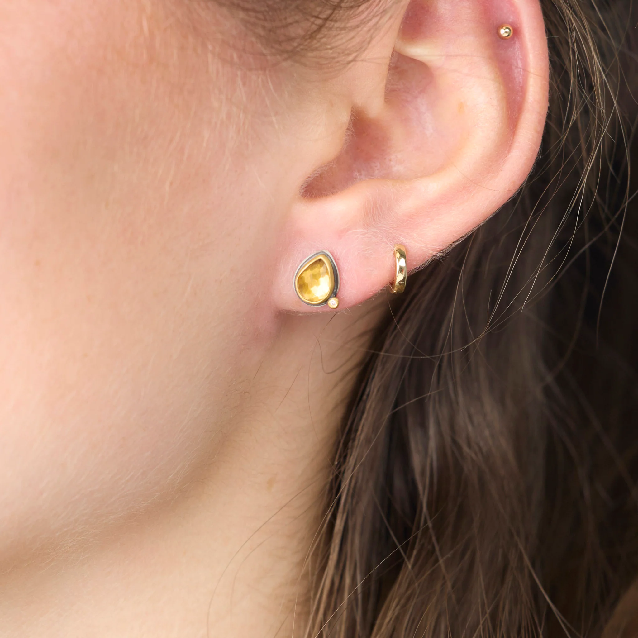 Citrine Stud Earrings with Diamond Dot - Image 2