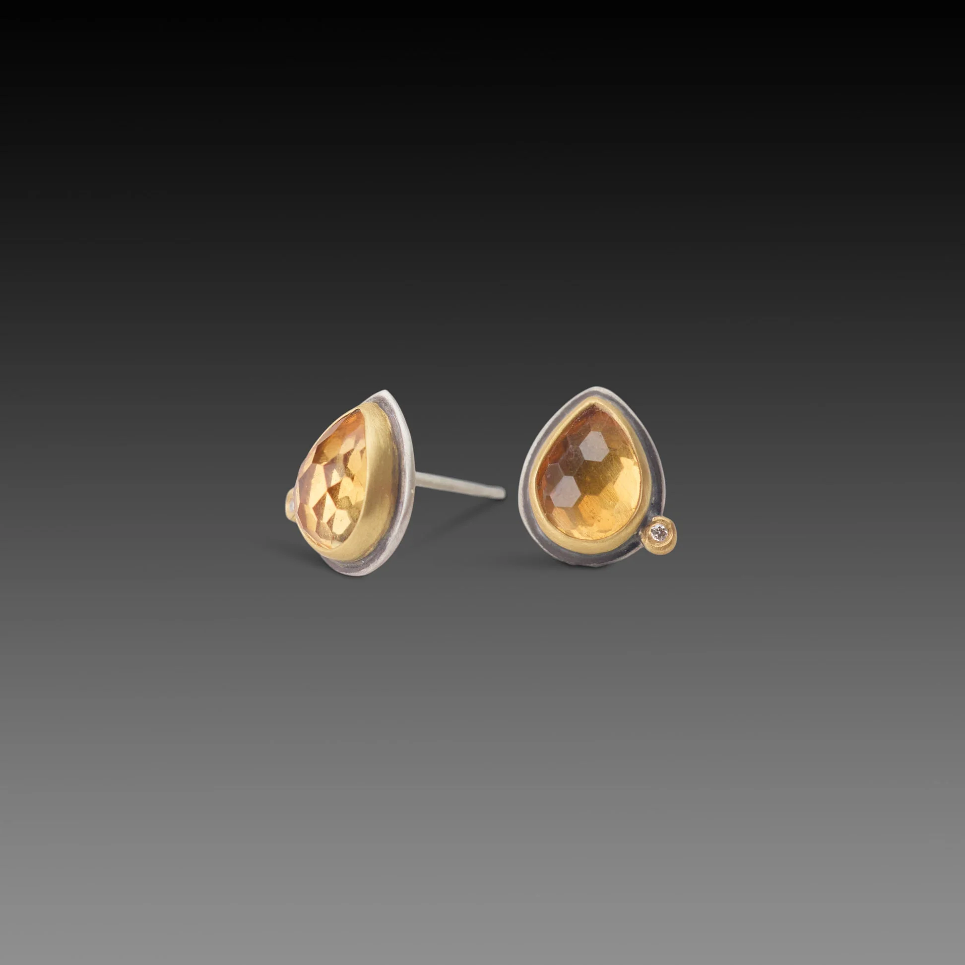 Citrine Stud Earrings with Diamond Dot - Image 3