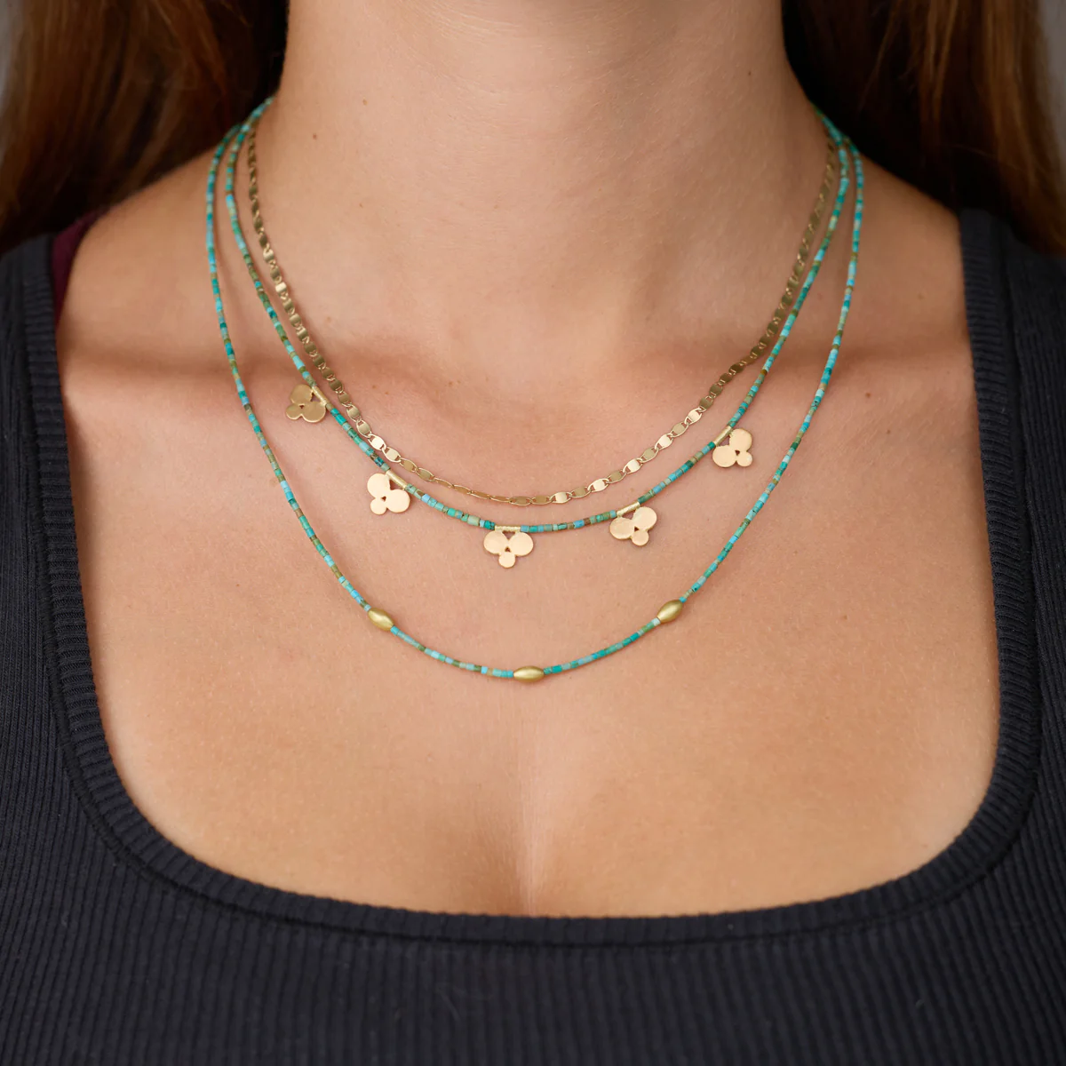 Turquoise & Gold Beaded Necklace - Image 3