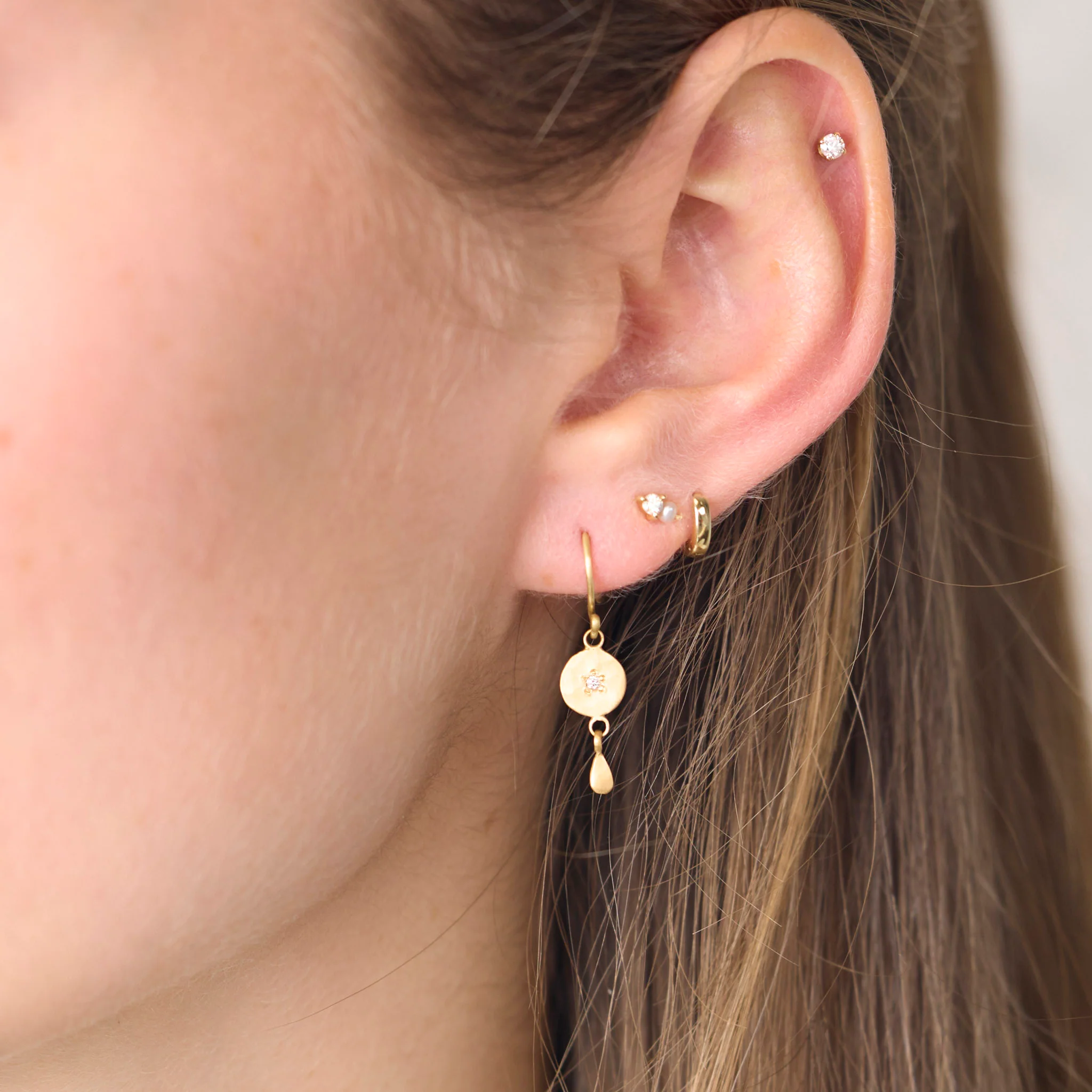 Dainty Disk Earrings with Diamond - Image 2