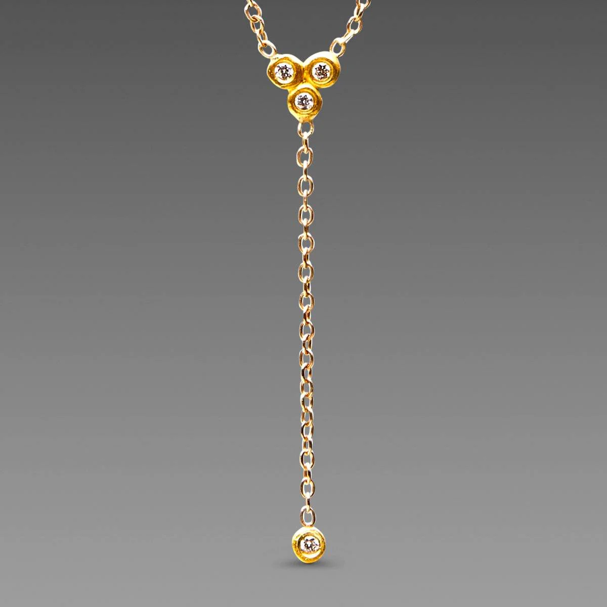 Delicate Diamond Trio Necklace with Diamond Drop - Image 2