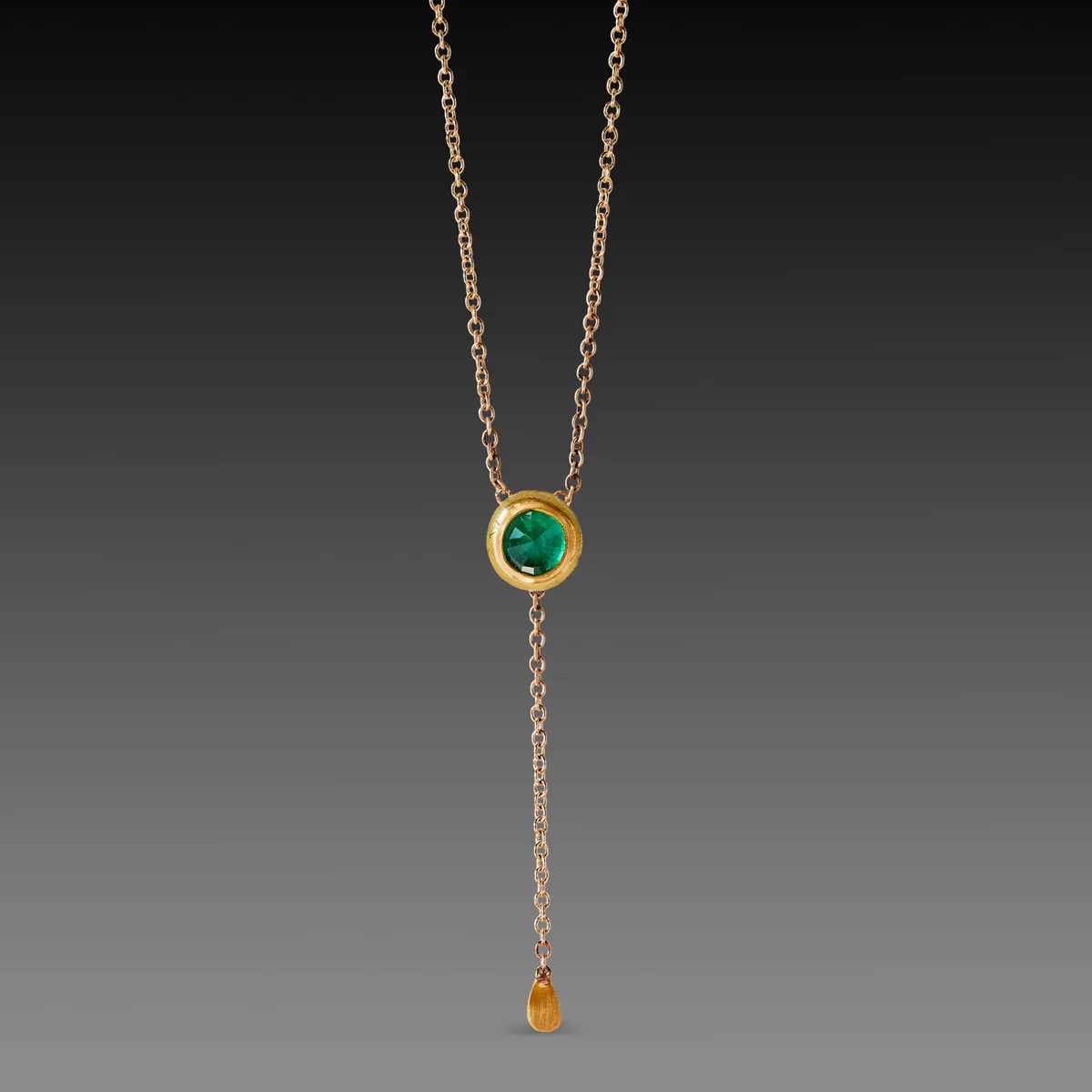 Delicate Emerald Necklace with Gold Drop
