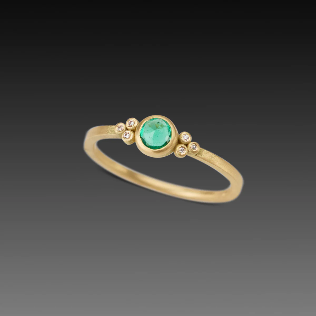 Delicate Emerald Ring with Diamond Trios - Image 3