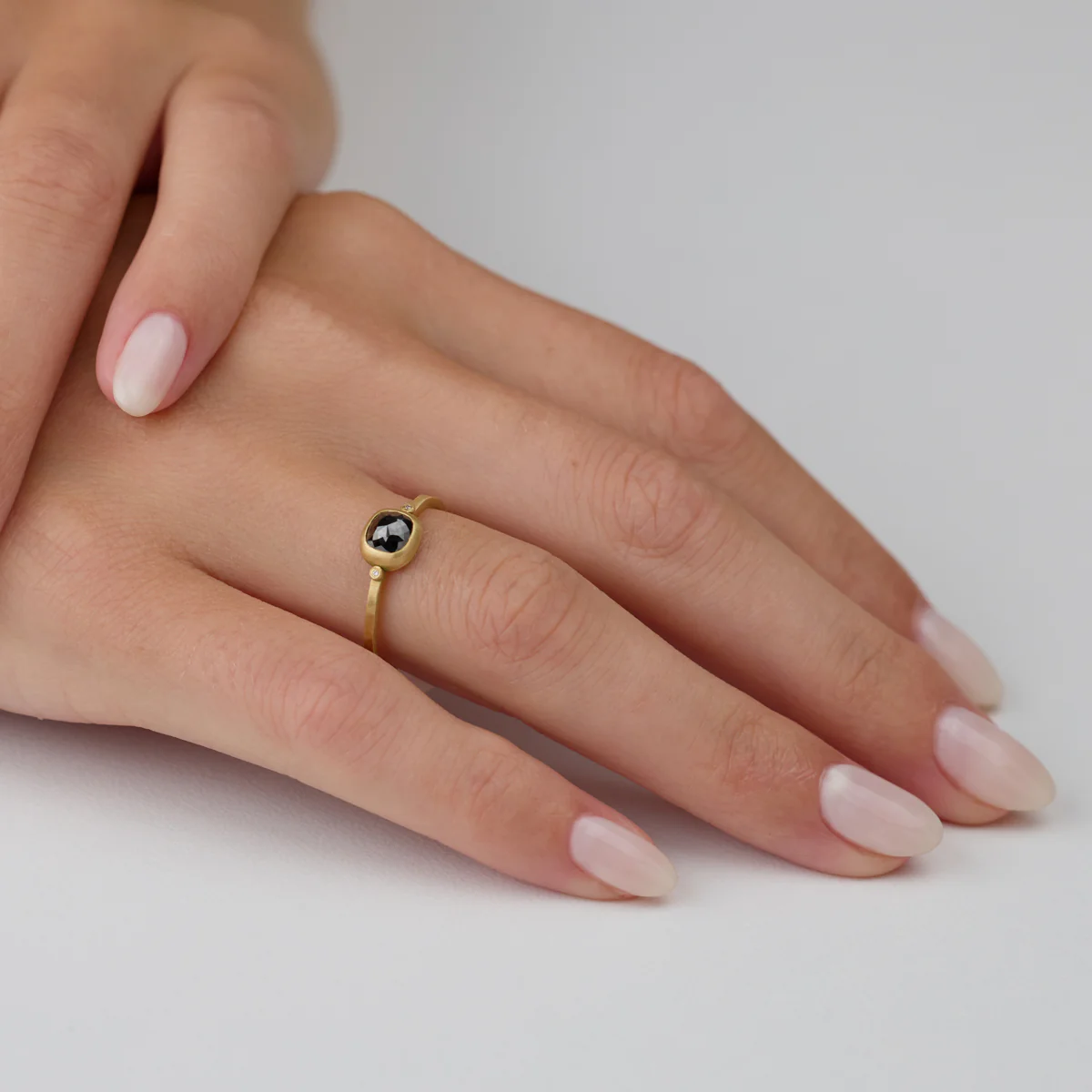 Delicate Rose Cut Black Diamond Ring - Image 2