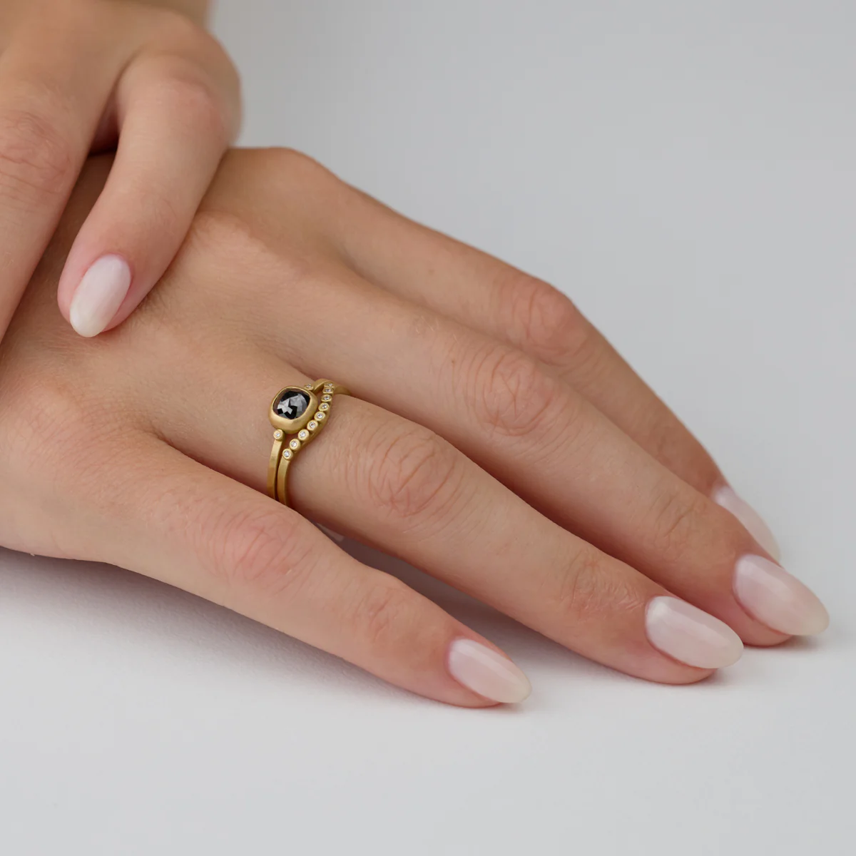 Delicate Rose Cut Black Diamond Ring - Image 4