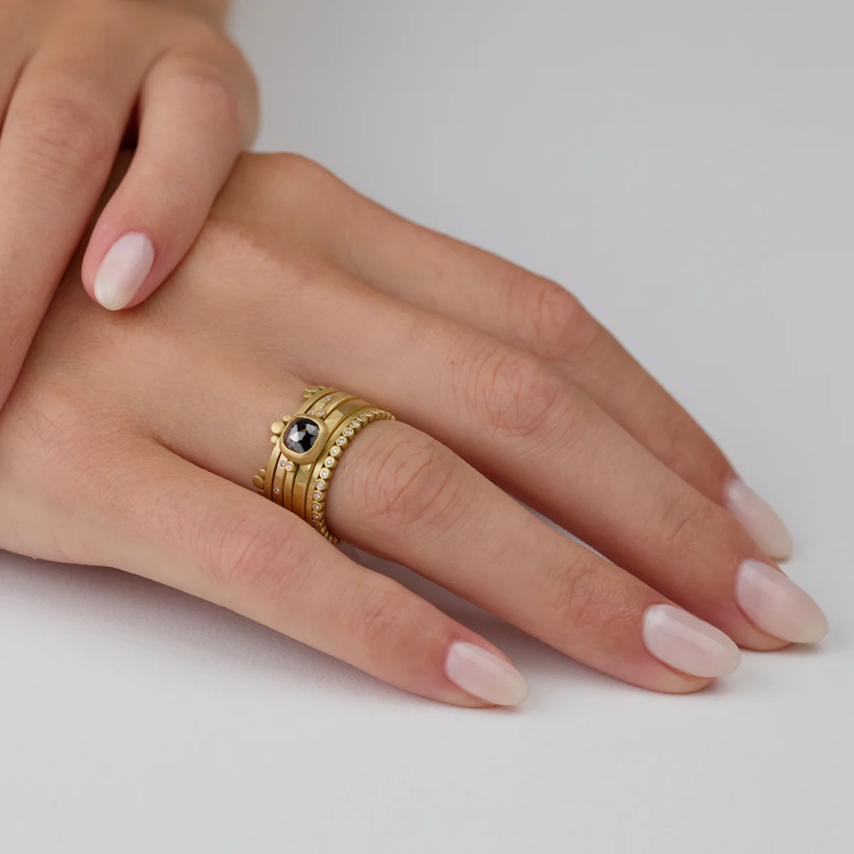 Delicate Rose Cut Black Diamond Ring - Image 5