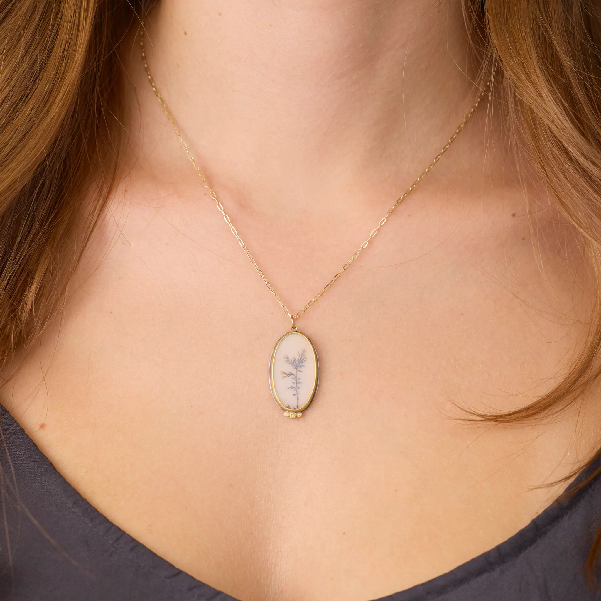 Dendritic Agate Necklace with Diamond Dots - Image 2