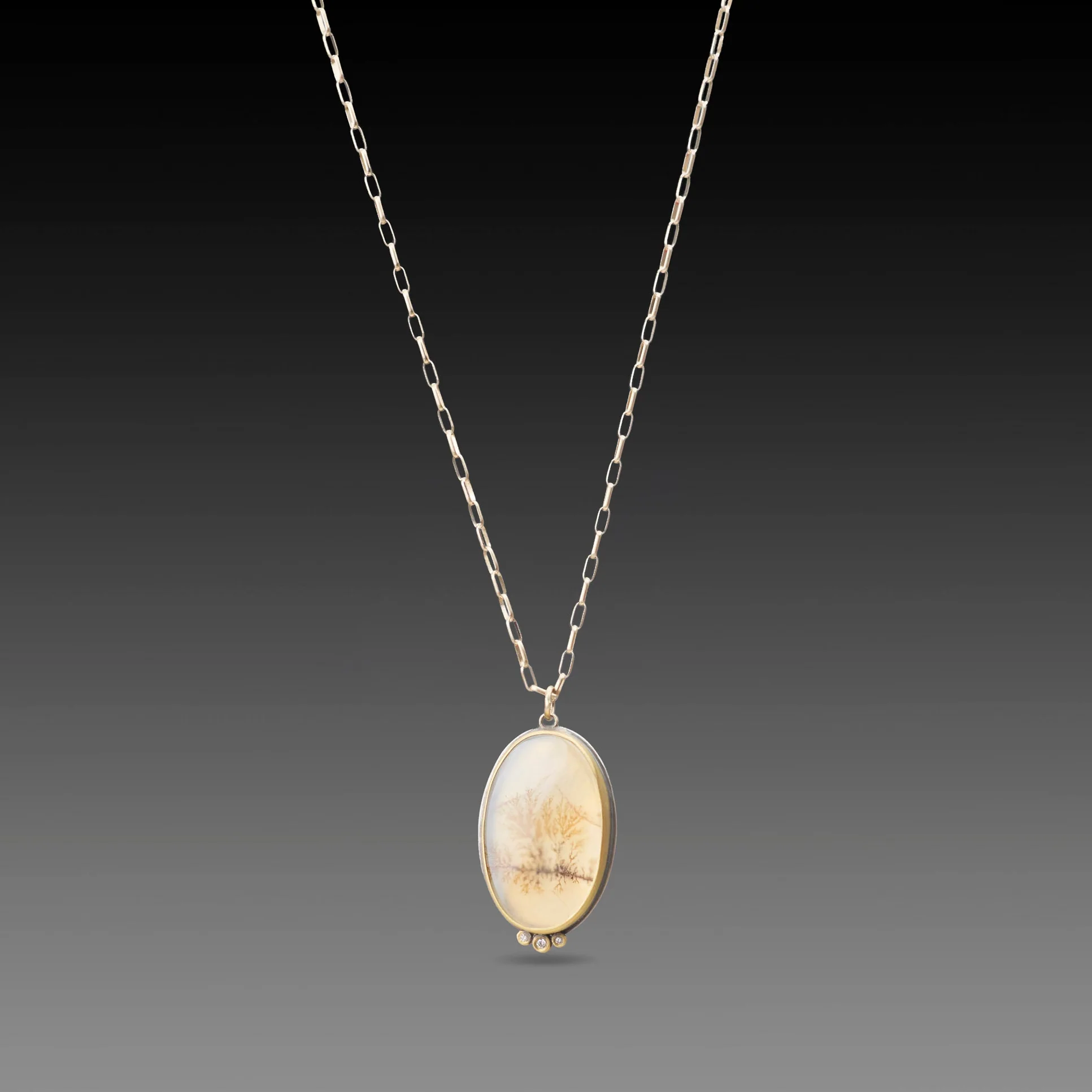 Dendritic Agate Necklace with Diamonds