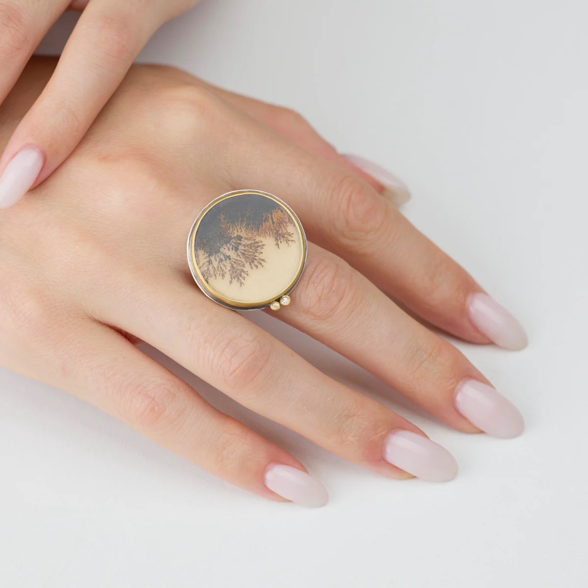 Dendritic Agate Ring with Diamonds - Image 2