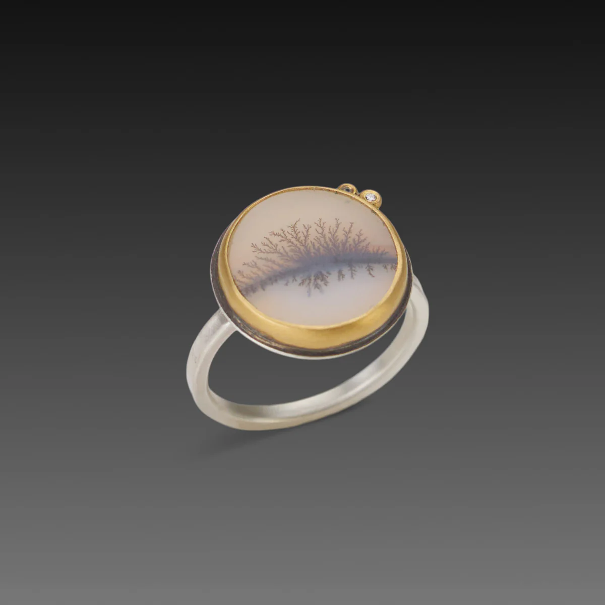 Dendritic Agate Ring with Diamonds - Image 3