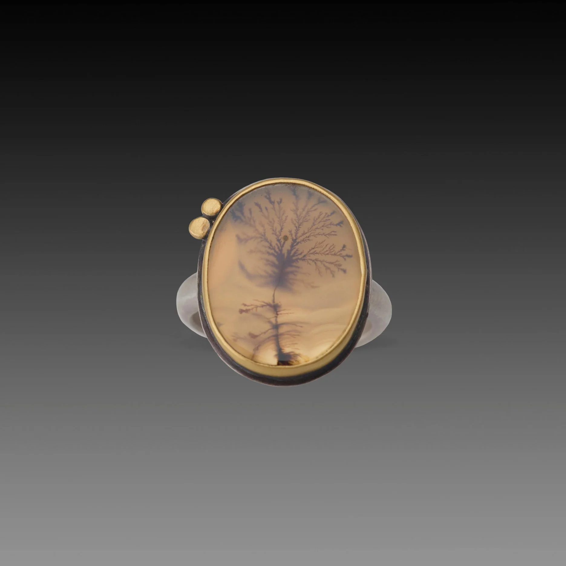 Dendritic Agate Ring with Gold Dots