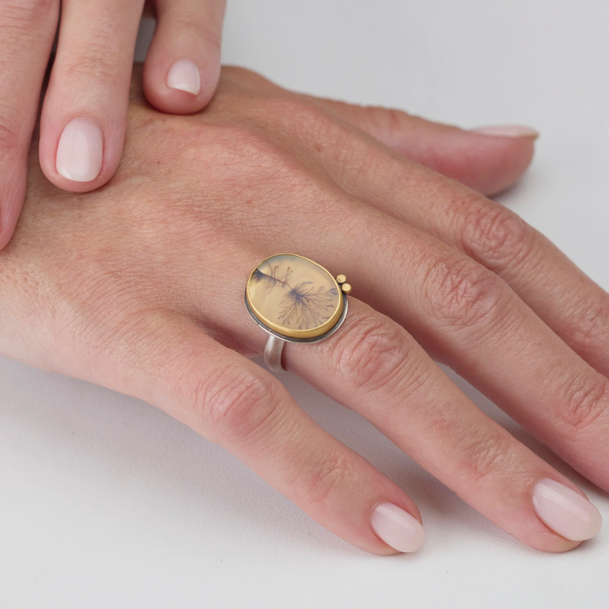Dendritic Agate Ring with Gold Dots - Image 2