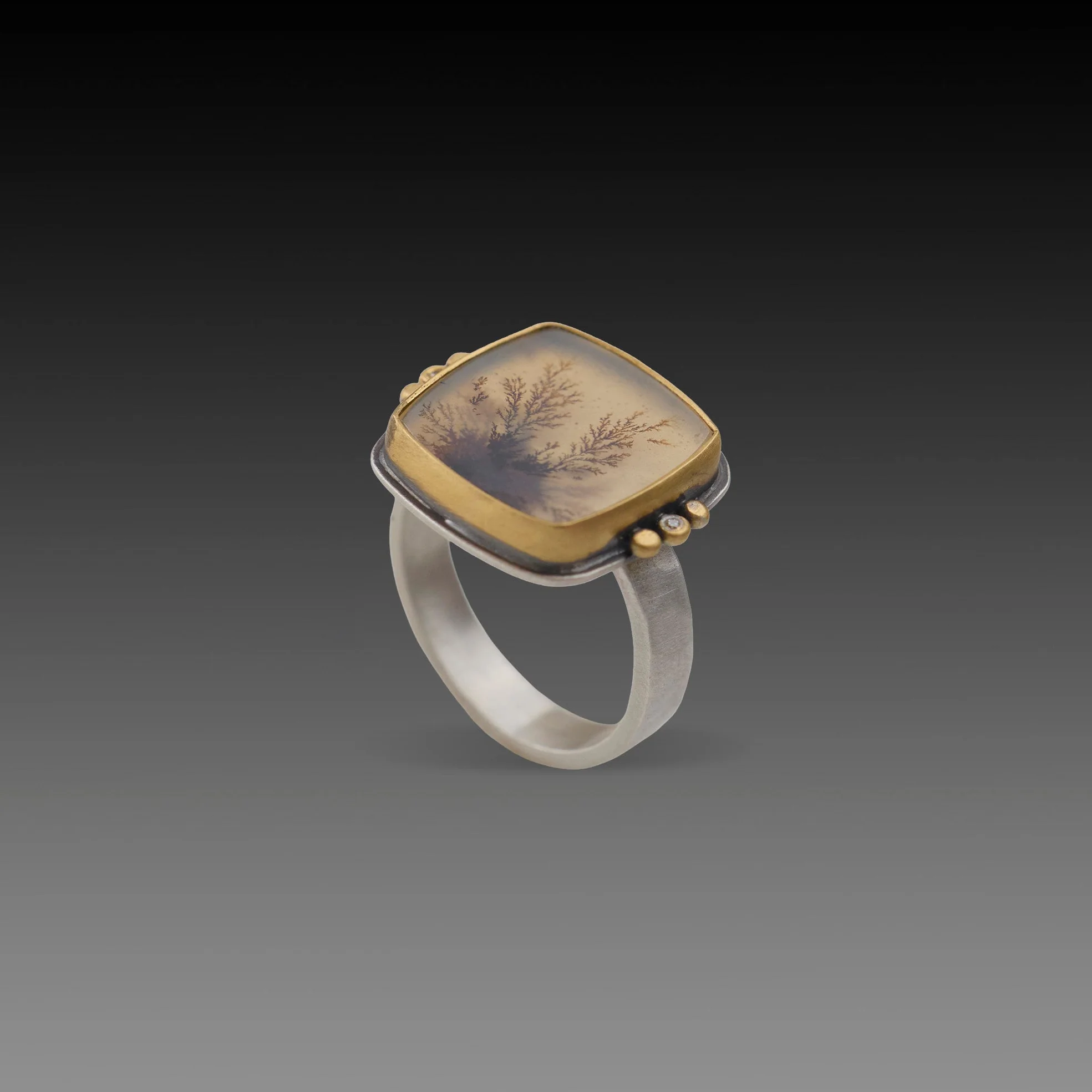 Dendritic Agate Ring with Gold Trios - Image 3