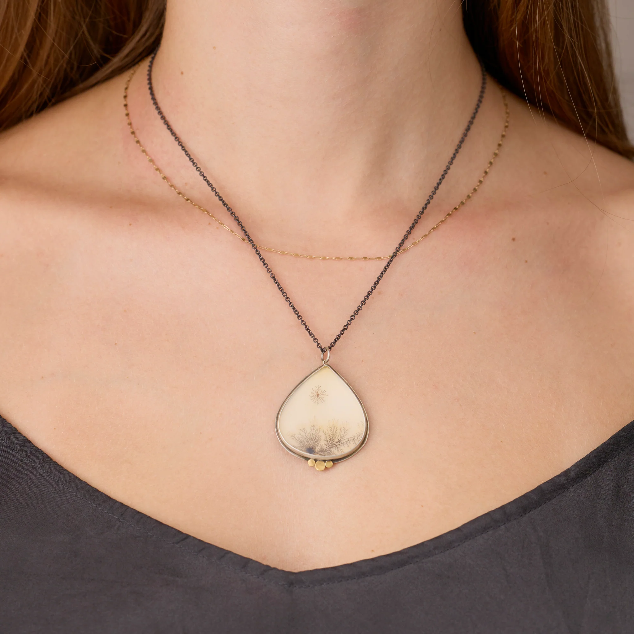 Dendritic Agate Teardrop Necklace - Image 2