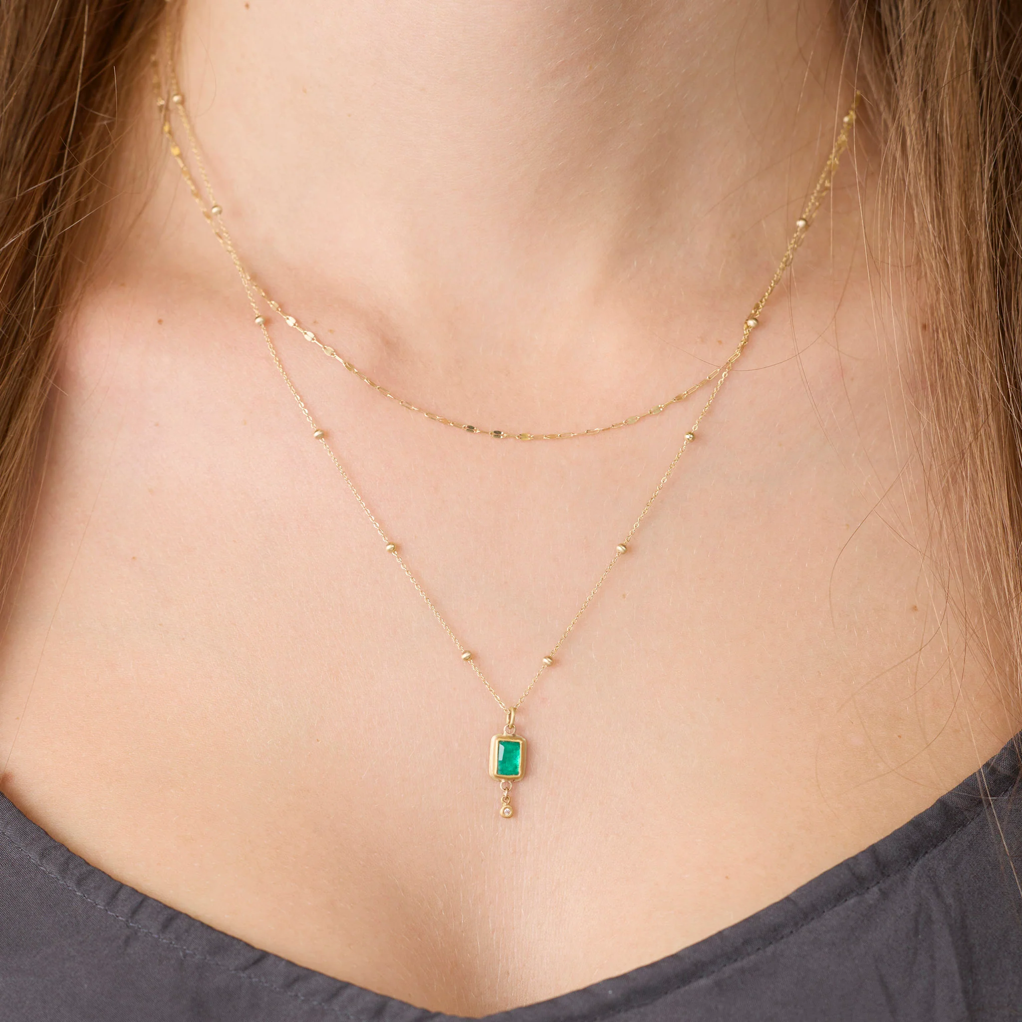 Emerald Necklace with Diamond Drop - Image 2
