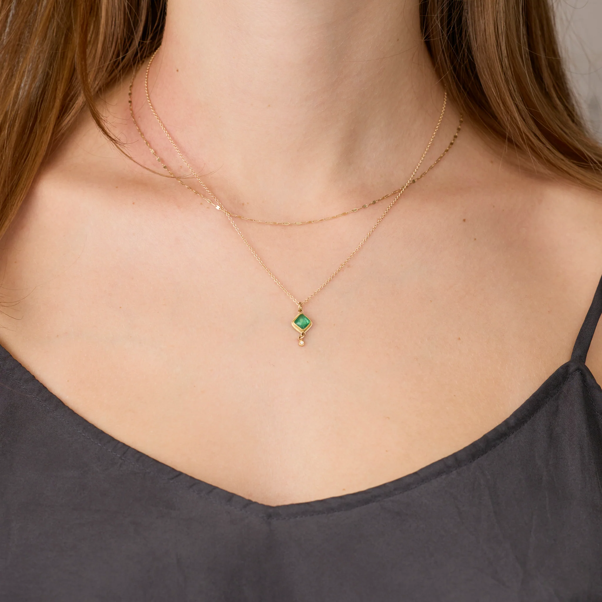 Emerald Necklace with Diamond Drop - Image 2