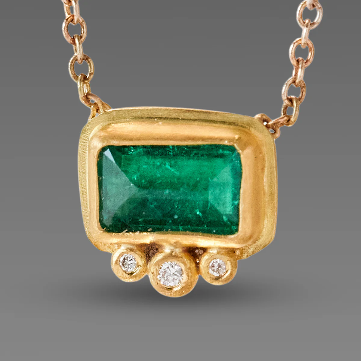 Emerald Necklace with Diamond Trio - Image 2