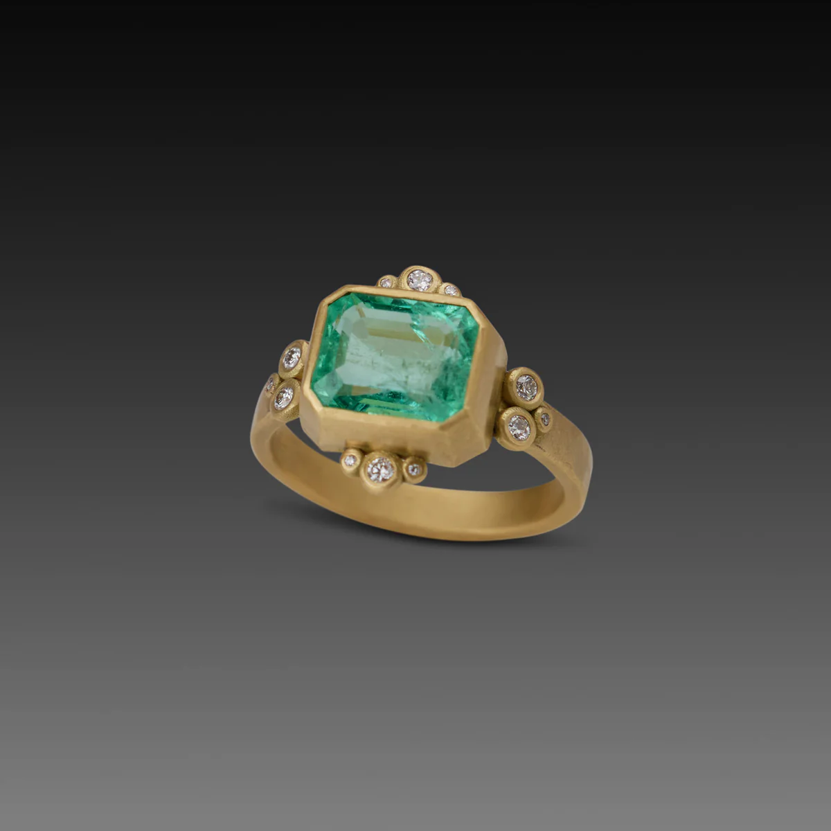 Emerald Ring With Diamond Trios - Image 2