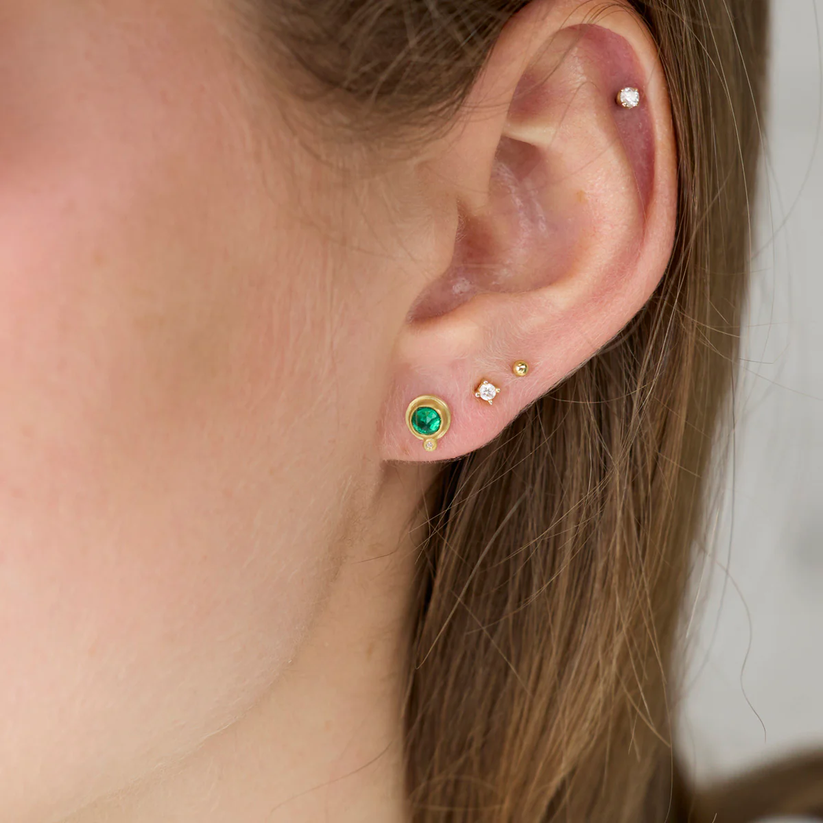 Round Emerald Stud Earrings - Image 2