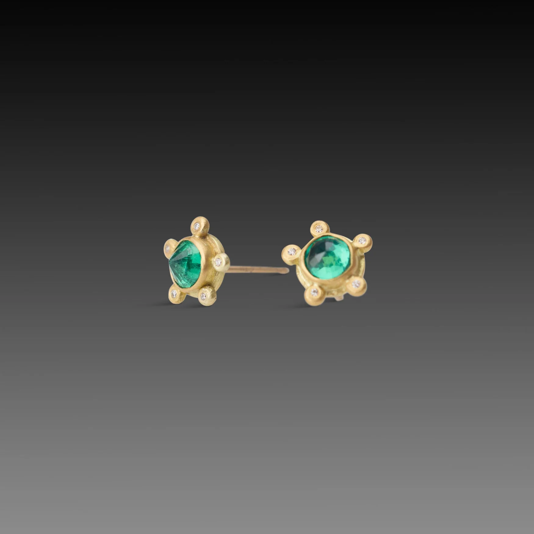 Emerald Stud Earrings with Diamonds - Image 3