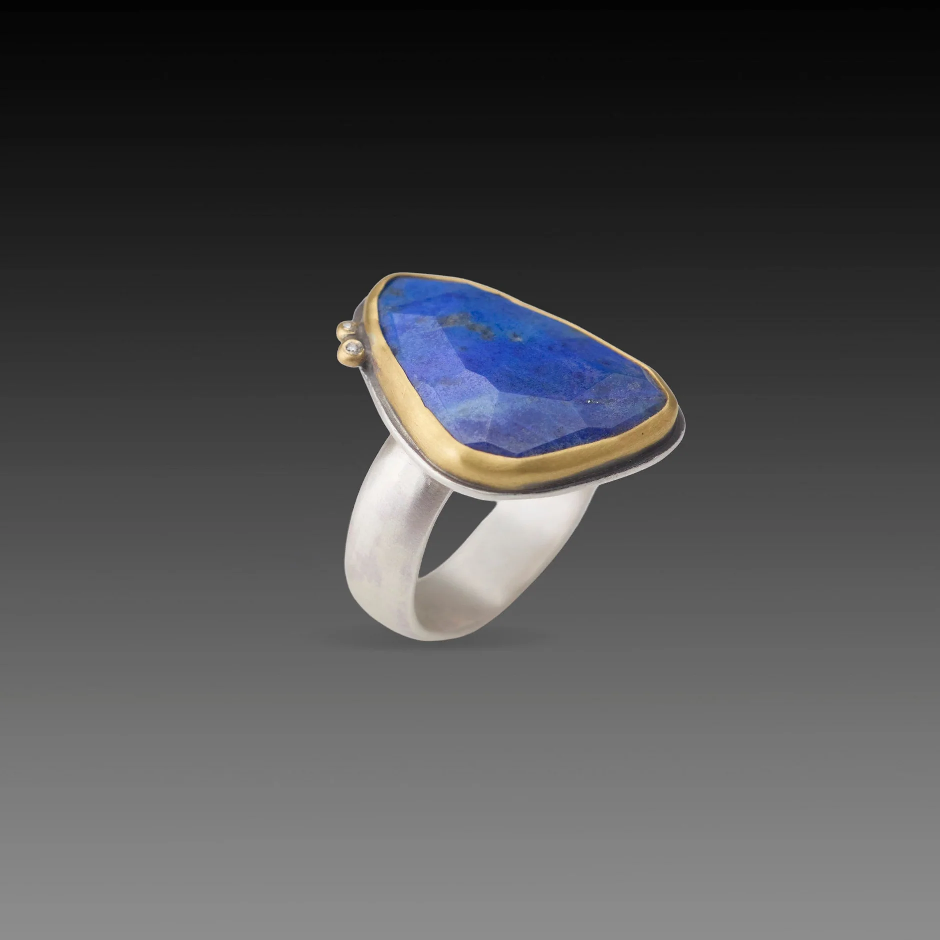 Faceted Lapis Ring with Diamond Dots - Image 3