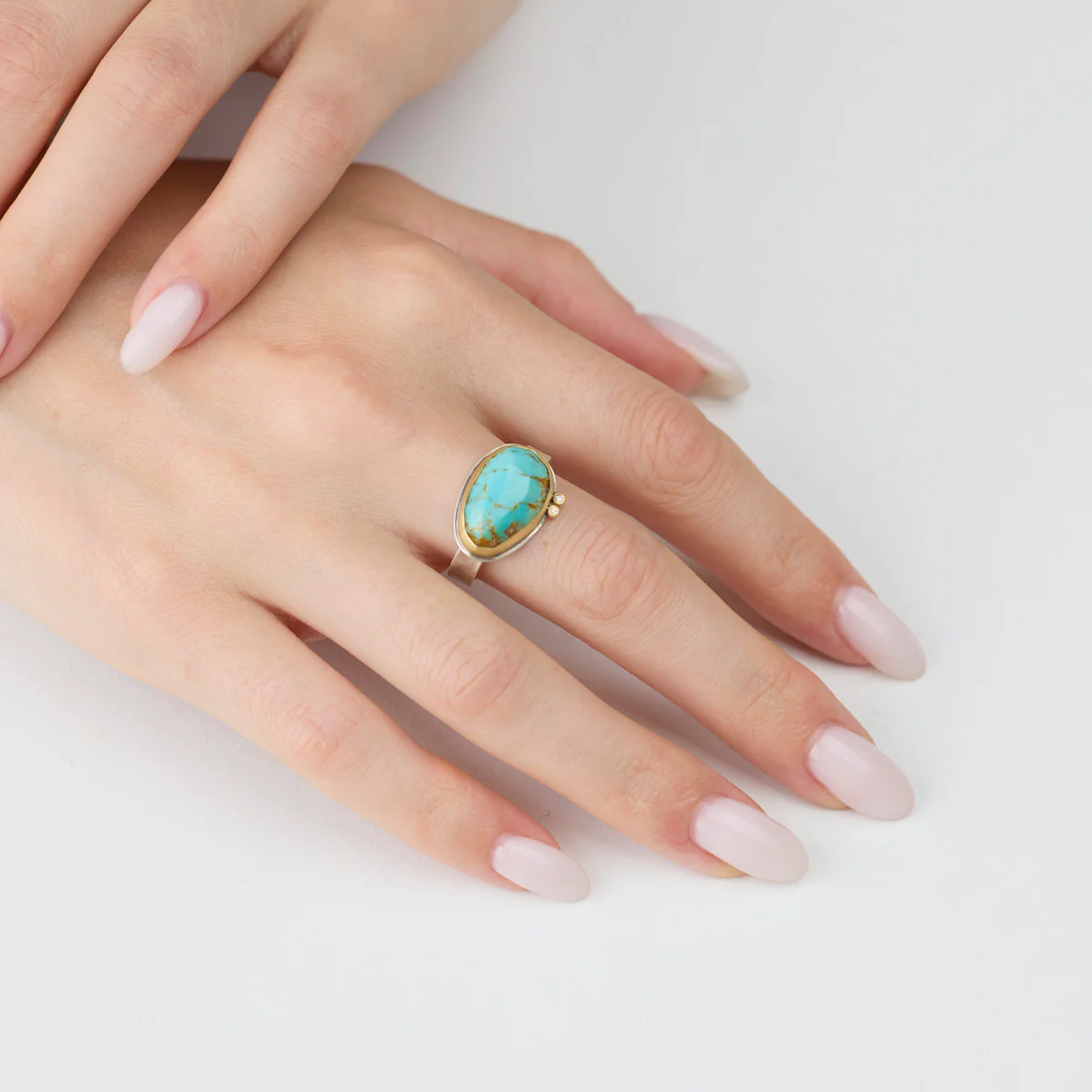 Faceted Turquoise Ring with Diamond Dots - Image 2