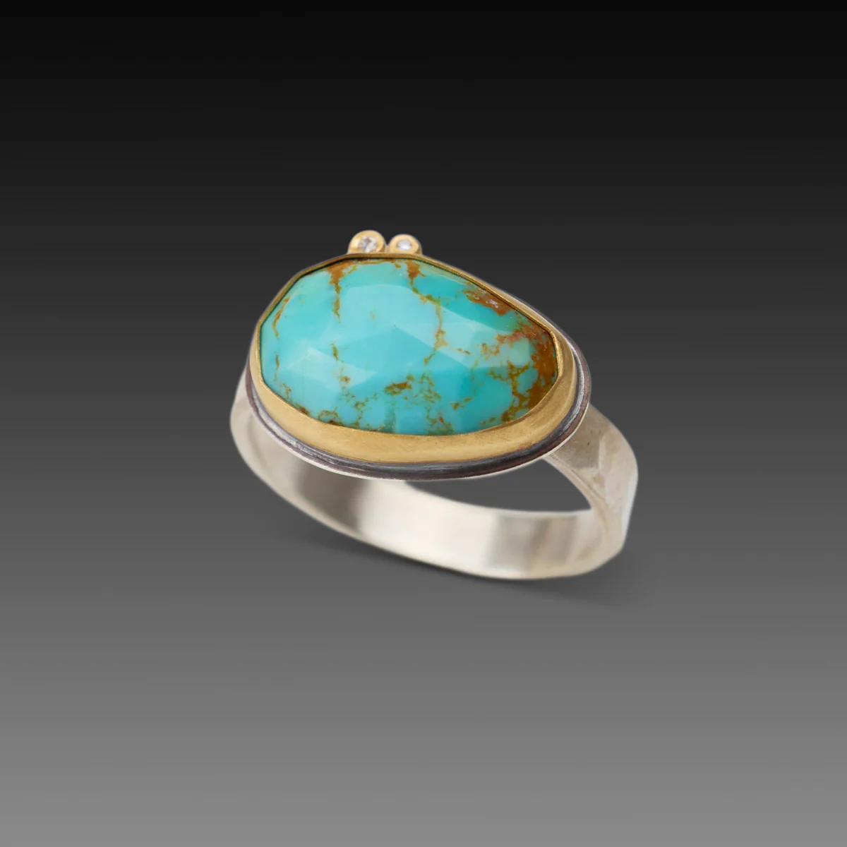 Faceted Turquoise Ring with Diamond Dots - Image 3